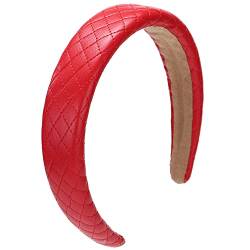 LONEEDY 4,3 cm Leder Hartes Stirnband Breites Stirnband Gepolstertes Stirnband Haarband für Frauen (Quadratisch Rot) von LONEEDY