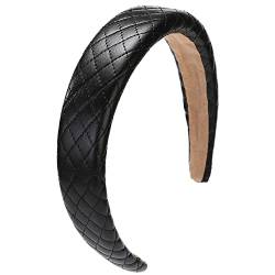 LONEEDY 4,3 cm Leder Hartes Stirnband Breites Stirnband Gepolstertes Stirnband Haarband für Frauen (Quadratisch Schwarz) von LONEEDY
