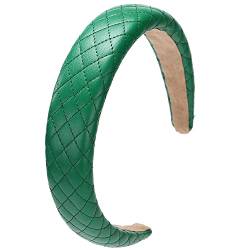 LONEEDY 4,3 cm Leder Hartes Stirnband Breites Stirnband Gepolstertes Stirnband Haarband für Frauen (Quadratisch grün) von LONEEDY