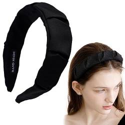 LONEEDY 4,3 cm breites Satin-Stirnband für Damen und Mädchen, schönes gefaltetes Knoten-Haarband, modisches Yoga-Haarband, Haarschmuck (schwarz) von LONEEDY