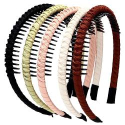 LONEEDY 5 Stück Zahnkamm-Stirnband, mehrfarbig, rutschfeste Stirnbänder für Frauen und Mädchen,bleibt flexibles Haarband mit Zähnen zum Waschen von Gesichts-Make-up (gemischte Farbe 01) von LONEEDY