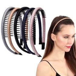 LONEEDY 5 Stück Zahnkamm-Stirnband, mehrfarbig, rutschfeste Stirnbänder für Frauen und Mädchen,bleibt flexibles Haarband mit Zähnen zum Waschen von Gesichts-Make-up (gemischte Farbe 03) von LONEEDY