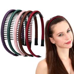 LONEEDY 5 Stück Zahnkamm-Stirnband, mehrfarbig, rutschfeste Stirnbänder für Frauen und Mädchen,bleibt flexibles Haarband mit Zähnen zum Waschen von Gesichts-Make-up (gemischte Farbe 04) von LONEEDY