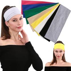 LONEEDY 8 x Stirnbänder für Workout, Yoga, hochelastische, weiche Haarbänder für Mädchen, dehnbare, rutschfeste Sport-Baumwolle-Stirnbänder (8 Stück (Baumwolle)) von LONEEDY