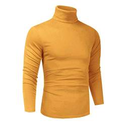 Herren Slim Fit Leicht Langarm Pullover Top Rollkragen T-Shirt, gelb, X-Groß von LONGBIDA