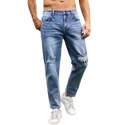 LONGBIDA Herren Regular Fit Zerrissene Jeans Relax Fit Denim Hose mit Löchern, Blau, 46 von LONGBIDA