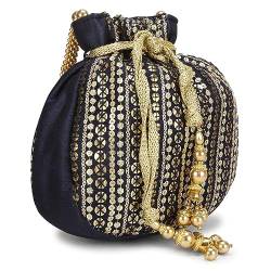 LONGING TO BUY Potli Bag Damen Potli Tasche für Rückgabe Geschenk Potli Tasche mit goldenem Griff ideal für Hochzeit Party, Marineblau von LONGING TO BUY