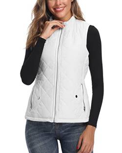 LONGKING Damen Weste Leicht Stehkragen Weste Steppweste mit Reißverschluss Ärmellose Oberteile Tops Coat Jacke Outdoor Reines Weiß XL von LONGKING