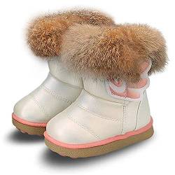 LONGWEI Baby Mädchen Schneestiefel Kinder Stiefel Warmes Futter Weiche Baby Boots(24 EU/Etikettengröße 25,Weiß mit Flügel) von LONGWEI