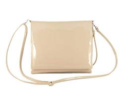 LONI Damen Clutch / Umhängetasche / Handtasche aus Lackleder, Beige (Nude Pink), Medium von LONI