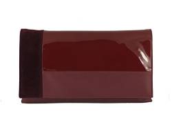 LONI Damen Clutch Abend Hochzeit Tasche in Kunst Leder/Lack/Wildleder in Burgund Wein Rot von LONI