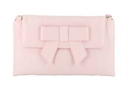 LONI Damen Clutch Abiball Hochzeit Tasche mit Schleife in Kunst Wildleder in Baby Pink Rosa von LONI