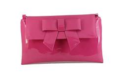 LONI Damen Clutch Tasche mit Schleife in Lack Kunstleder in Hot Pink Rosa von LONI