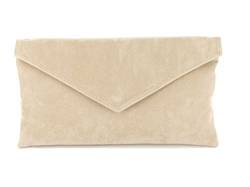 LONI Neat Umschlag Faux Wildleder Clutch Bag/Schultertasche In Nude Beige von LONI