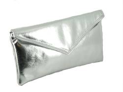 Loni Neat Umschlag metallic faux-Leder Kupplung/Schulter/Abendtasche in Silber von LONI