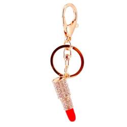 1 Stück Kristall Lippenstift Makeup Keyring Strass Handtasche Tasche Charme Anhänger Schlüsselanhänger Schmuck für Mädchen Frau Dame MEHRWEG VERPACKUNG von LONSVTTU