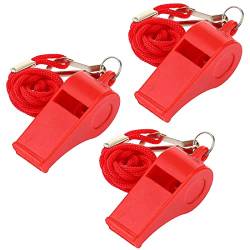 3 Stück rote Pfeifen mit Umhängeband, Kunststoff-Sportpfeifen für Rettungsschwimmer Trainer, 4,7 x 4,6 cm von LONSVTTU