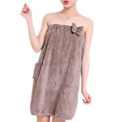 Bademantel Damen Saunakilt Saunatuch Knielang Sauna Sarong Strapless Saunamantel Saugfähiges Badetuch Kuschelige Nachtwäsche Mikrofaser Saunakleid Dusche Baden Sauna Kilt mit Gummizug ohne Duschhaube von LONTG