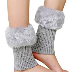 Beinwärmer Damen Kurze Stulpen Socken Winter Warme Stiefel Abdeckung Boot Cover Kunstfell Beinstulpen Strick Legwarmers Einfarbige Stiefelstulpen Gestrickte Stiefelsocken Frauen Bekleidungszubehör von LONTG