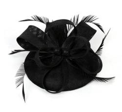 Fascinator Hut Damen Leinen Pillbox Hut Feder Blume Stirnband Haar Clip Vintage Haarschmuck Cocktail Tea Party Kirche Kopfschmuck Hochzeit Braut Headwear Cosplay Karneval Festival Haar Accessoires von LONTG