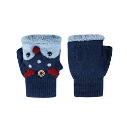 Halbfinger Handschuhe Junge Mädchen Strickhandschuhe Plüschfutter Flip-Top Handschuhe Fäustlinge Winddicht Fausthandschuhe Cartoon Kinderhandschuhe Gestrickte Handwärmer Gloves für 3-7 Jahre Kinder von LONTG