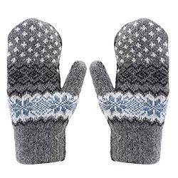 Handschuhe Damen Fäustlinge Verdickte Winterhandschuhe Schneeflocke Muster Damenhandschuhe mit Fleecefutter Weiche Strickhandschuhe Warme Handschuhe Fausthandschuhe für Freizeit Outdoor Sport von LONTG