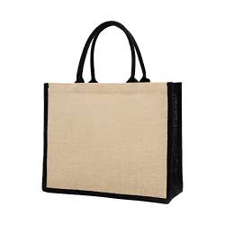 Jutetasche Damen Jute Shopper Tragbare Einkaufstasche Multifunktionale Handtasche Tragetasche Wiederverwendbarer Jutebeutel Waschbare Stofftasche Dauerhafter Stoffbeutel für Alltag Einkaufen Picknick von LONTG