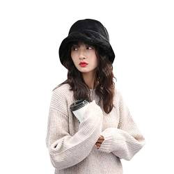 LONTG Wintermütze Damen Mädchen Fischerhut Kunstpelz Schlapphut Plüsch Eimer Hut Faltbarer Bucket Hat Herbst Winter Glockenhut Einfarbige Casual Hut Damenmütze Weiche Warme Kappe für Outdoor Freizeit von LONTG