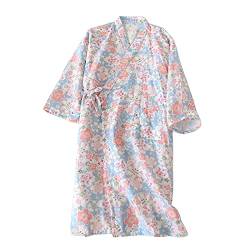 Nachtwäsche Kimono Damen Frauen Nachthemd Sommer Herbst Nachtkleid Baumwolle atmungsaktiv Sleepwear Morgenmantel Bademantel Jahreszeiten bequem Schlafshirt weich Gemütlich Bad Schlafen Stillzeit von LONTG