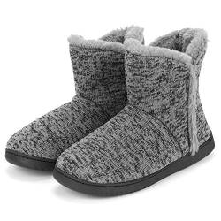 Winterhausschuhe Erwachsene Hüttenstiefel Rutschfeste Hüttenschuhe Strick Stiefel mit Plüschfutter Verdickte Slouch Pantoffeln Winter Warme Slippers Damen Herren Hohe Hausschuhe für Outdoor Indoor von LONTG