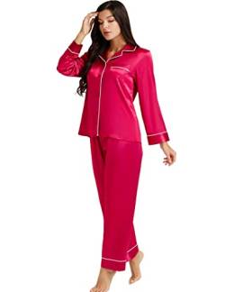 Damen Seide Schlafanzug Pyjama Rot Large von LONXU