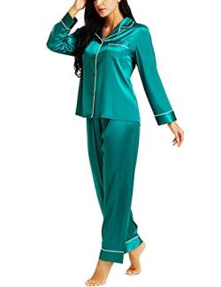 Damen Seide Schlafanzug Pyjama Türkis Large von LONXU