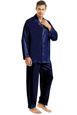 Herren Seide Schlafanzug Pyjama Blau Medium von LONXU