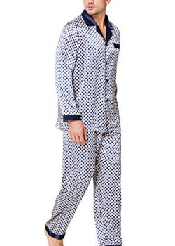 Herren Seide Schlafanzug Pyjama Homewear Blue Dot XX-Large von LONXU