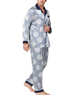 Herren Seide Schlafanzug Pyjama Homewear Lucky Circle Large von LONXU