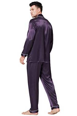 Herren Seide Schlafanzug Pyjama Violett Large von LONXU