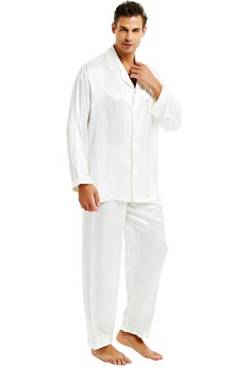 Herren Seide Schlafanzug Pyjama Weiß XX-Large von LONXU