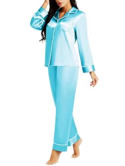 LONXU Damen Satin Pyjama Set Blau Small von LONXU