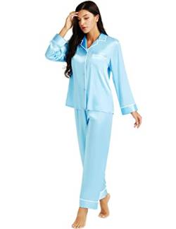 LONXU Damen Satin Pyjama Set Blau X-Small von LONXU