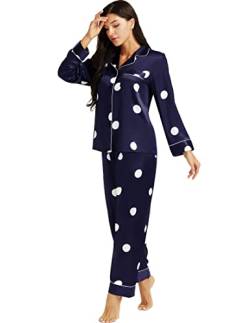 LONXU Damen Satin Pyjama Set Classic Navy Blue X-Large von LONXU