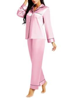 LONXU Damen Satin Pyjama Set Pink Medium von LONXU