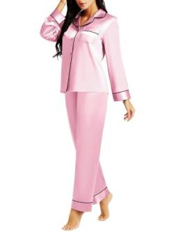 LONXU Damen Satin Pyjama Set Pink X-Large von LONXU