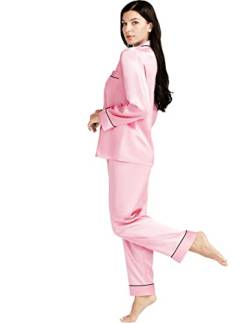 LONXU Damen Satin Pyjama Set Pink XXX-Large von LONXU