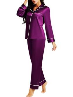 LONXU Damen Seide Pyjama Set Schlafanzug Violett Small von LONXU