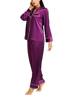 LONXU Damen Seide Pyjama Set Schlafanzug Violett XX-Large von LONXU