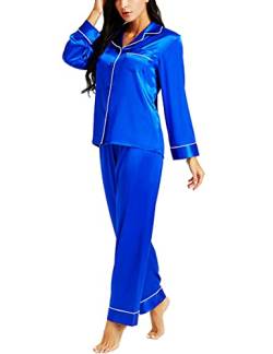 LONXU Damen Seide Schlafanzug Pyjama Blau XX-Large von LONXU