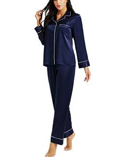 LONXU Damen Seide Schlafanzug Pyjama Blau XX-Large von LONXU