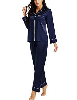 LONXU Damen Seide Schlafanzug Pyjama Blau XXX-Large von LONXU