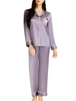 LONXU Damen Seide Schlafanzug Pyjama Grau Medium von LONXU