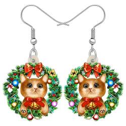 LONYOO Acryl Anime Weihnachten Katze Ohrringe Baumeln Cute Katze Schmuck Geschenke für Frauen Mädchen Katzenliebhaber (Grün) von LONYOO